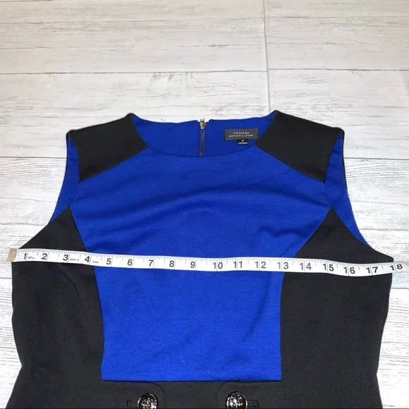 Tahari Black and Royal Blue Colorblock Sheath Dress - Picture 4 of 9